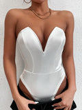 Getadme-Bodysuit Women Sexy Night Club Outfits Corset Bodysuit White Body Woman Satin Tops Summer Rave Outfit Festival Clothing
