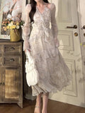 Getadme Long Sleeve Floral Y2k Mini Dress Woman Beach Elegant Short Party Dress Casual Vintage One Piece Dress Korea Fashion 2023 Spring