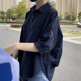 Getadme-Mid-sleeve Thin Woman Blous Shir  Summer New Loose Fashion Irregular Shirt Casual Vacation Top Korean Women's Clothes