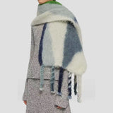 모헤어 콘트라스트 그라데이션 스카프 두꺼운 태슬 컬러풀 패션 커플 넥밴드 귀여운 겨울 따뜻한 캐시미어 스카프 액세서리