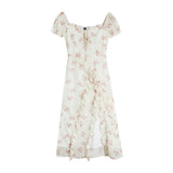 Getadme-Floral Elegant Short Sleeve Dress Woman Casual Summer Sexy Party One Piece Dress Korean Fashion Beach Vintage Midi Dress
