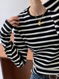 Getadme-spring new striped long-sleeved t-shirt women's slim fit and thin waffle bottoming shirt top
