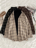 Getadme  Vintage Women Plaid Shirts Autumn Long Sleeve Oversize Button Up Tops Korean Loose Casual Fall Outwear Femme Shirts