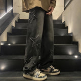 Star Embroidery Straight Casual Men Jeans Y2K Vintage Wide Leg Grunge Denim Pant Women Baggy Hip-hop Streetwear Girl Trouser New