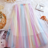 Jupe longue en gaze élastique douce et fluide, style féérique coréen, coloris arc-en-ciel, jupe mi-longue, vêtements pour femmes Getadme