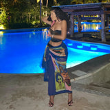 Women Stunning Sexy Mesh Aesthetic Print Skirts  Irregular Shape Unique Style Side Lace Clothing Clubwear Female Outfit