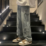 Star Embroidery Straight Casual Men Jeans Y2K Vintage Wide Leg Grunge Denim Pant Women Baggy Hip-hop Streetwear Girl Trouser New