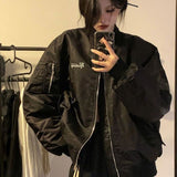 Vintage Skeleton Outline Jacket Hip Hop American High Street Casual Baseball Jacket Flight Jacket Y2K Couple Sports Cardigan