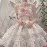 Getadme-Dark Gothic Lolita Jsk Dress Women Kawai Bow Lace Y2k Sleeveless Bandage Slip Dresses Girl Sweet Princess Party Mini Vestidos