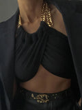 Hot Sell Summer Fashion Chic Halter Chain Crop Tops for Women Backless Cropped Black Wrap Top