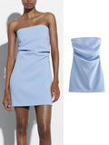 Getadme Corset Short Dress Woman Sexy Off Shoulder Dress for Women Ruched Summer Mini Dresses Female Pale Blue Evening Party Dress