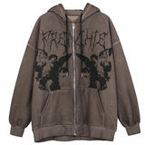 Getadme-Women Hip Hop Streetwear Hoodies Women zip up hoodie Angel Dark Print Jacket Coat Goth Harajuku y2k Clothes
