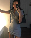 Hugcitar  Short Sleeve Slit Sexy Mini Dress Summer Women Fashion Streetwear Outfits Cute Solid Y2K Party Clothing