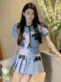 Getadme-Summer New Korean Sweet Fashion Two Piece Set Women Jacket Coat + Pleated Skirt Small Fragrance 2 Piece Sets Women Outfit