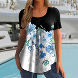 Nouveaux T-shirts Femme Printemps Vêtements à Motifs Florals Pulls Col Rond Manches Courtes Streetwear Vêtements Oversize Femme 2023