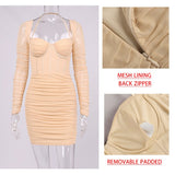 Getadme-One Shoulder Mesh Sexy Bodycon Dresses Women White Pleated Mini Summer Dress Vestidos Elegant Club Party Dresses