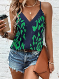 Summer Leopard Print Splicing Sling T-Shirt Women's Loose V Neck Pullover Tees Female Elegant Streetwear Sleeveless Casual Tops