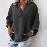 Getadme-Clothes Plus Size Tops Fashion Women's Tunics Deep V-neck Shirts Ladies Long Sleeve Pullover Loose T-shirts Solid Color Blouses