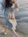Getadme-Backless Dress Beach Style Casual Sundress Women Korean Clothing Elegant Midi Dress Even Party Office Lady Summer Chic
