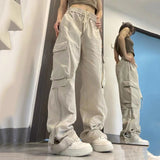 Getadme-  Vintage Women's Cargo Pants Solid Color Streetwear Low Waist Trousers Female Autumn Overalls Baggy Straight Pants
