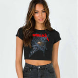 Getadme Goth Skeleton cobweb print grunge graphic short sleeve crop top y2k Harajuku Punk basic Tee Slim T-shirt dress sexy black