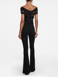 Sexy  2 Two Piece Set Rose Flower Crop Top Women Corset 2023 Summer Off Shoulder Sleeveless Short Tops Vest Flared Pants