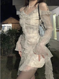 Getadme Long Sleeve Floral Y2k Mini Dress Woman Beach Elegant Short Party Dress Casual Vintage One Piece Dress Korea Fashion 2023 Spring