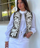 Getadme Women Fashion Y2k Vintage Floral Embroidery Vest Top V Neck Loose Casual Summer Woman Short Cardigan Waistcoat Chic Tops