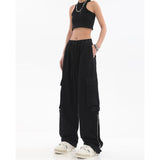 Getadme- Side Pocket Cargo Pants Women's Trousers Baggy Y2k High Waist For Lovers Straight Casual Pants Drawstring New Pantalones