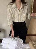 Women Blouse Female Shirt Summer Womens Blouses Spring Blusas Casual Elegant Vintage Long Sleeve Cotton Oversize Loose Striped