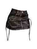 Getadme  Summer Women Vintage Pu Faux Leather Mini Hip Wrap Skirt Gyaru Punk Design 2000s Aesthetic Tide Y2k Streetwear Cyber Grunge 90s