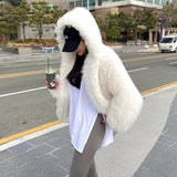 Women Faux Fur Jacket Faux-Fox Fur Coats Winter Suit Collar Warm Loose Pink Female Overcoat Clothes Korea  Women's Eco-coat