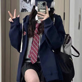 QWEEK Vintage Y2k Zip Up Hoodie Women Korean Preppy Style Oversize Sweatshirt Harajuku Streetwear Hoodies Autumn Coat for Girls