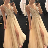 Sexy Deep V-Neck Side Split Long Evening Dress 2022 New Arrivals Backless Sparkly High Slit See Through Abendkleider Lang