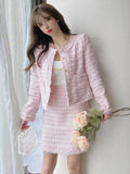 Getadme- New Autumn Winter Vintage Tweed Two Piece Set Women Woolen Short Jacket Coat + Skirts Sets Small Fragrance 2 Piece Suits