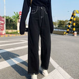 Jeans Women All-match Korean Style Mopping Trousers Denim Vintage Black Solid High Waist Autumn Baggy Chic Ulzzang Street Casual