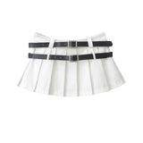 Getadme-Y2K Mini Skirt Women Korean Fashion Pleated Skirt Summer Casual Vintage Preppy Style Solid Two Belts Short Skirts
