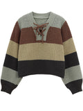 Getadme-Autumn Winter Vintage Fashion Striped Jumper Woman Long Sleeve Loose Jerseys Cropped Sweaters Thick Basic Tops Knitwear New