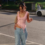 Getadme WhereMery Fashion O-neck Sleeveless Tank Top Sexy Ruffles Backless Irregular Crop Tops Summer Casual Streetwear Women Camis