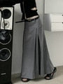 Qiukichonson Grey Midi Long Skirts Womens Trousers Skirt 2022 Autumn Winter Goth Lolita High Waist Asymmetrical Pleated Skirts