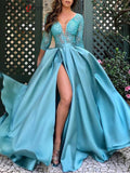 Getadme -Y2K Women's Dress Splited Deep V-neck Solid Color Belt Summer Hot Gold Swing Long Train Evening Party Dresses Luxury