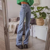 Getadme- 90s Retro Five Pointed Star Straight Women Jeans Y2k Streetwear High Waist Micro Flared Pants Slim Fit Patch Denim Trousers