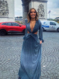Sexy V-Neck Backless Hollow Out Dress Summer Women Lantern Sleeve Club Party Long Maxi Dresses Tunic Beach Cover Up