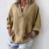 Getadme-Clothes Plus Size Tops Fashion Women's Tunics Deep V-neck Shirts Ladies Long Sleeve Pullover Loose T-shirts Solid Color Blouses