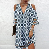 Getadme-Dress Women Elegant V Neck Summer Off Shoulder Lace Mesh Patchwork Mini Dress Female Loose Print Beach Short Dress
