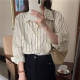 Women Blouse Female Shirt Summer Womens Blouses Spring Blusas Casual Elegant Vintage Long Sleeve Cotton Oversize Loose Striped