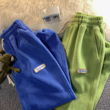 Getadme 루즈 램 울 벨벳 레깅스 가을 겨울 여성 캐주얼 스포츠 바지 두꺼운 플리스 따뜻한 스웨트 팬츠 헐렁한 조거 팬츠 