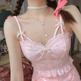 Getadme-Floral Kawaii Tank Top Women Summer White Backless Sexy Beach Sweet Cute Halter Tops Lace Print Party Korean Style Clothing
