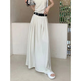 Temperament High Waist Y2k White Half Skirt Women's Summer Long Skirt Streetwear Slim Casual All-match Pleated A-line Skirt