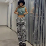 New 2022 retro loose pants fashion high waist slim wide leg pants eye print high quality simple korean casual straight pants y2k